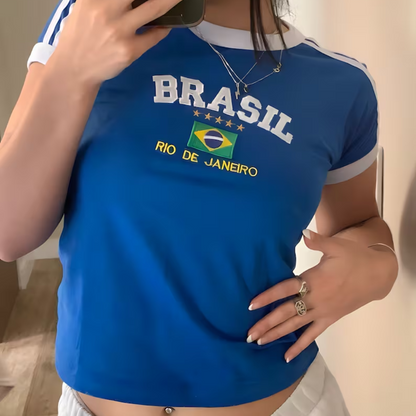 Brazil Baby Tee Blue/White