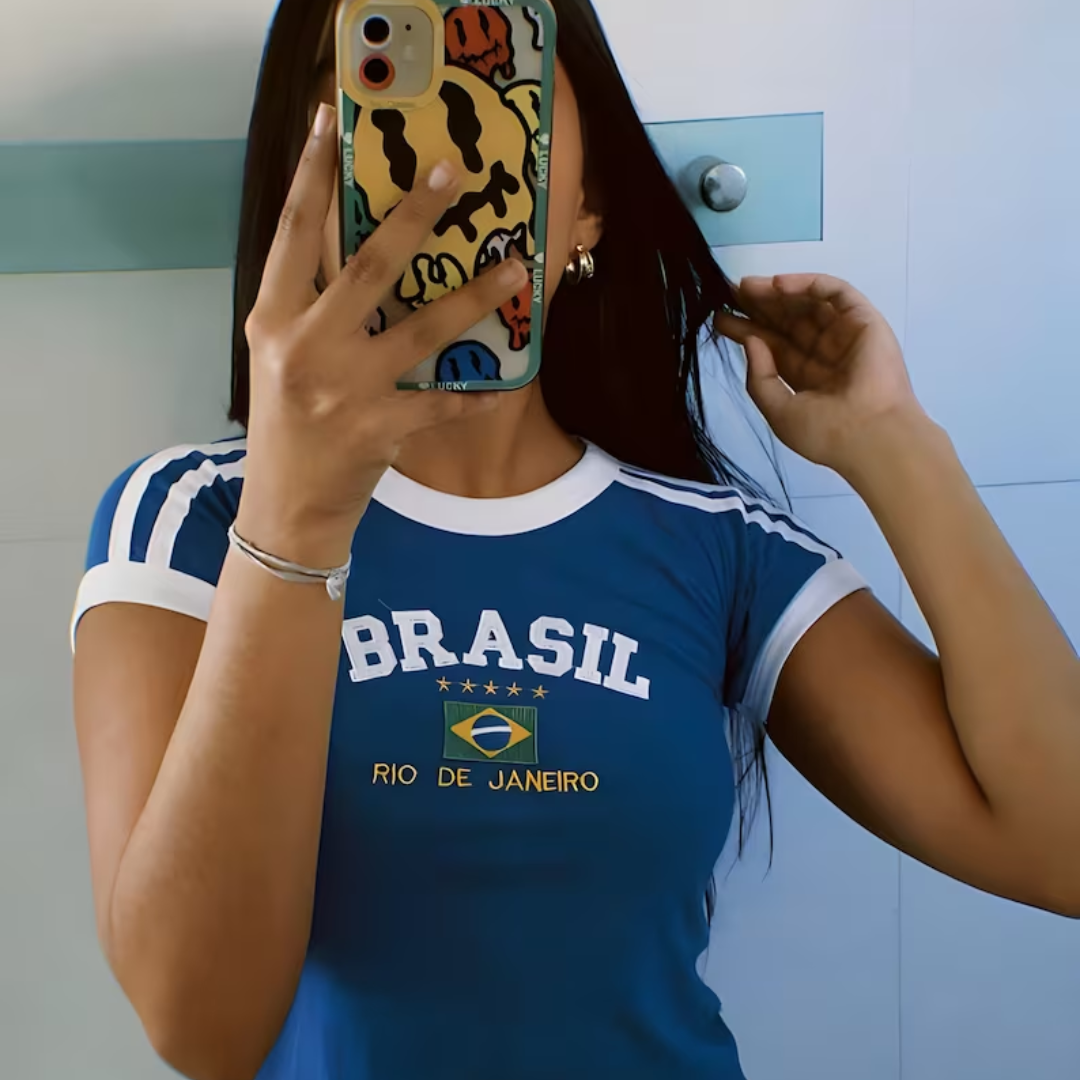 Brazil Baby Tee Blue/White