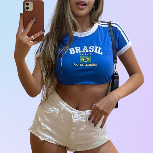 Brazil Baby Tee Blue/White