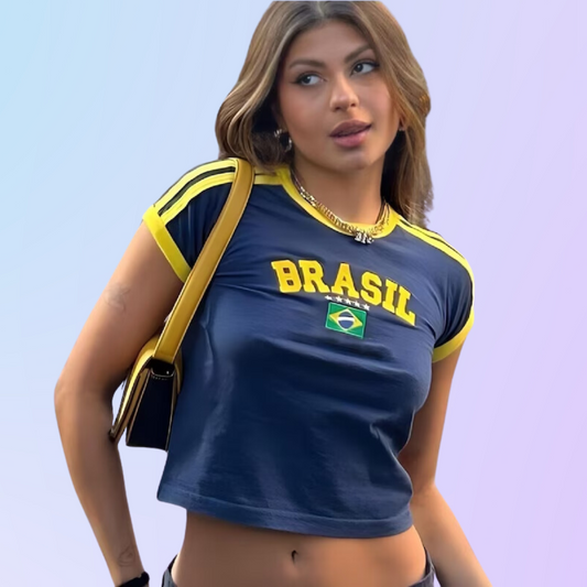 Brazil Baby Tee Navy/Yellow